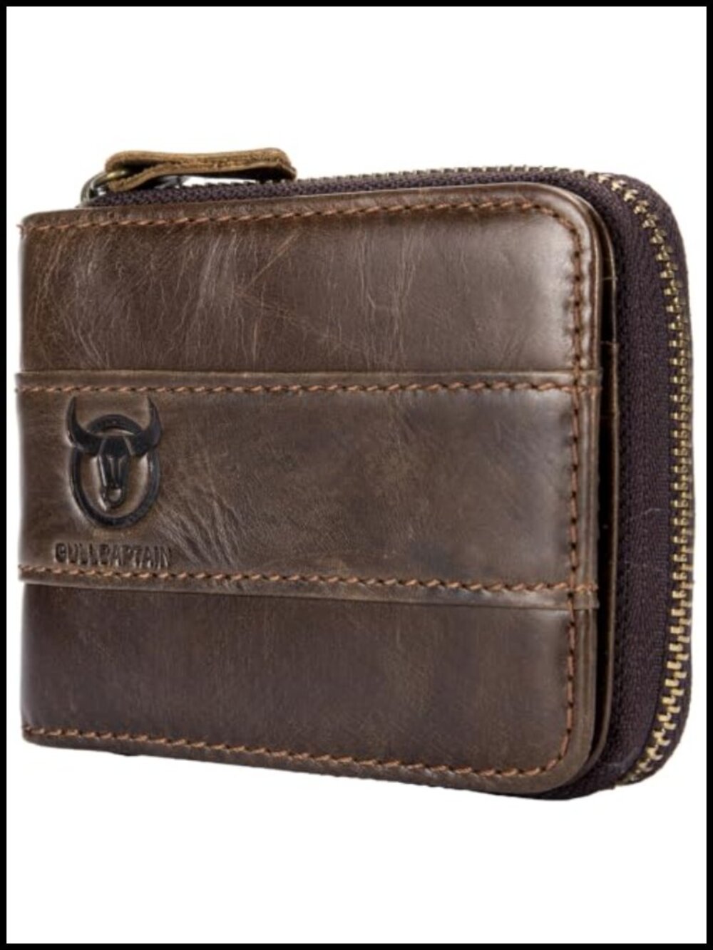 Genuine Cowhide Leather RFID Blocking Zipper Wallet with Coin Pocket